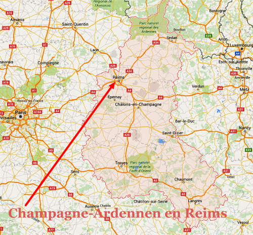 kaart van de Franse Champagne Ardennen en Reims